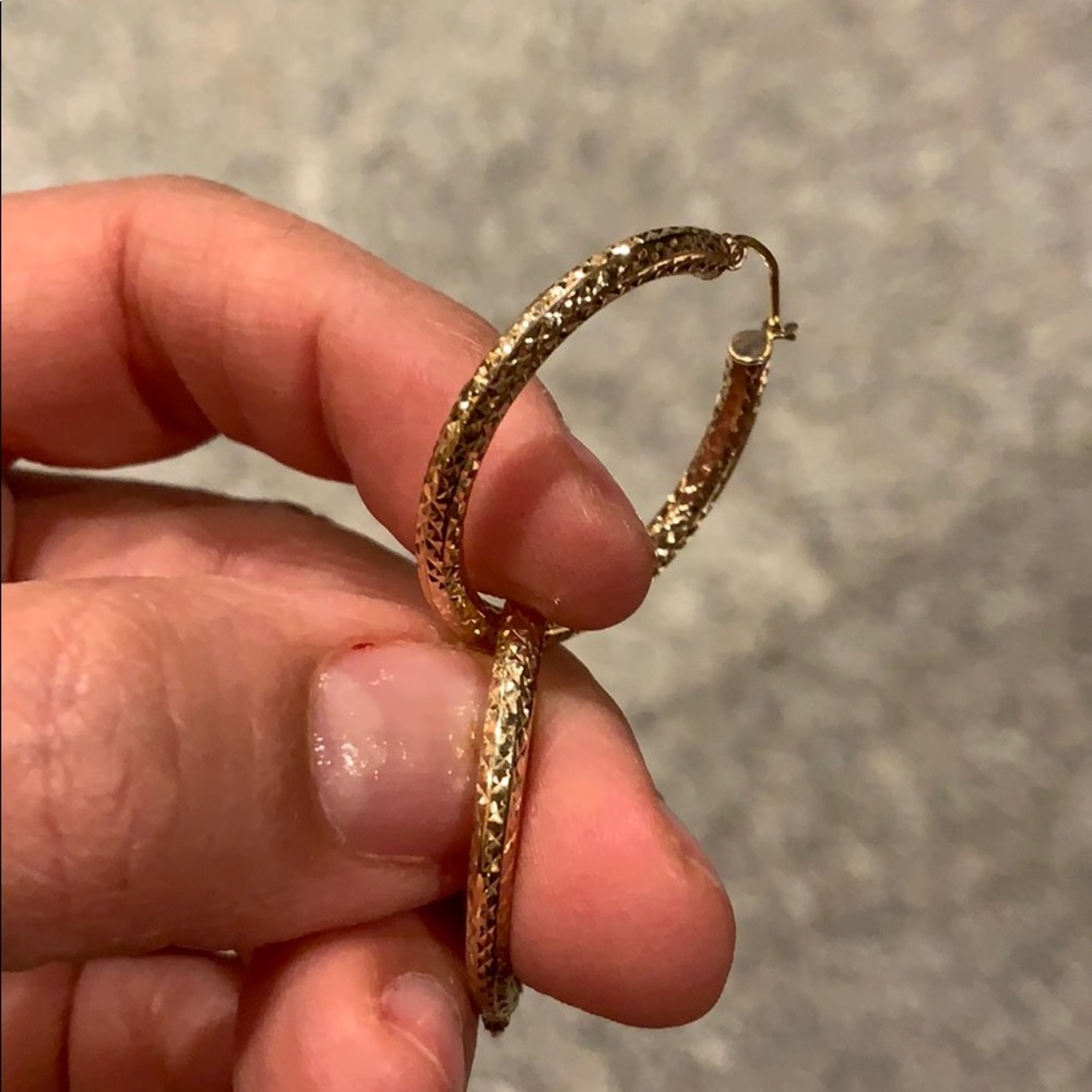 New 14k Yellow Gold Hoop Earrings 30mm - Picture 3 of 16